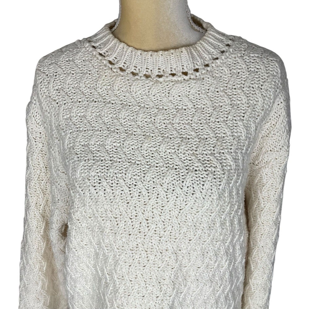 Coldwater Creek Cream Fisherman Knit Sweater Cotton Blend‎ Crew Neck Large - Picture 2 of 9